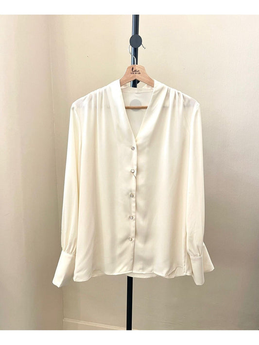 Cream Satin Long Sleeve Blouse.