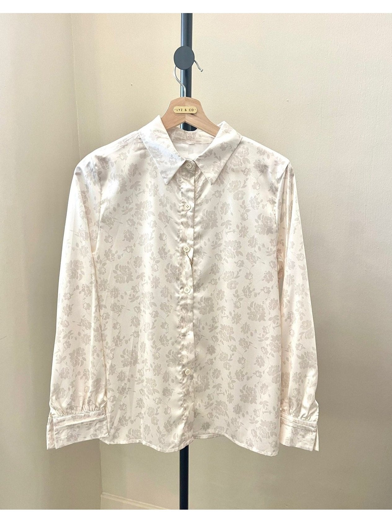 Floral Satin Long Sleeve Blouse